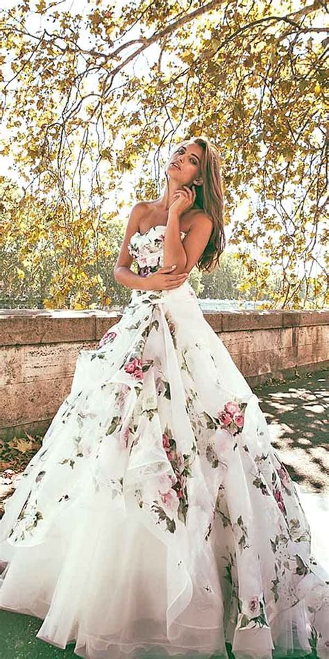 white dress with colorful flowers.